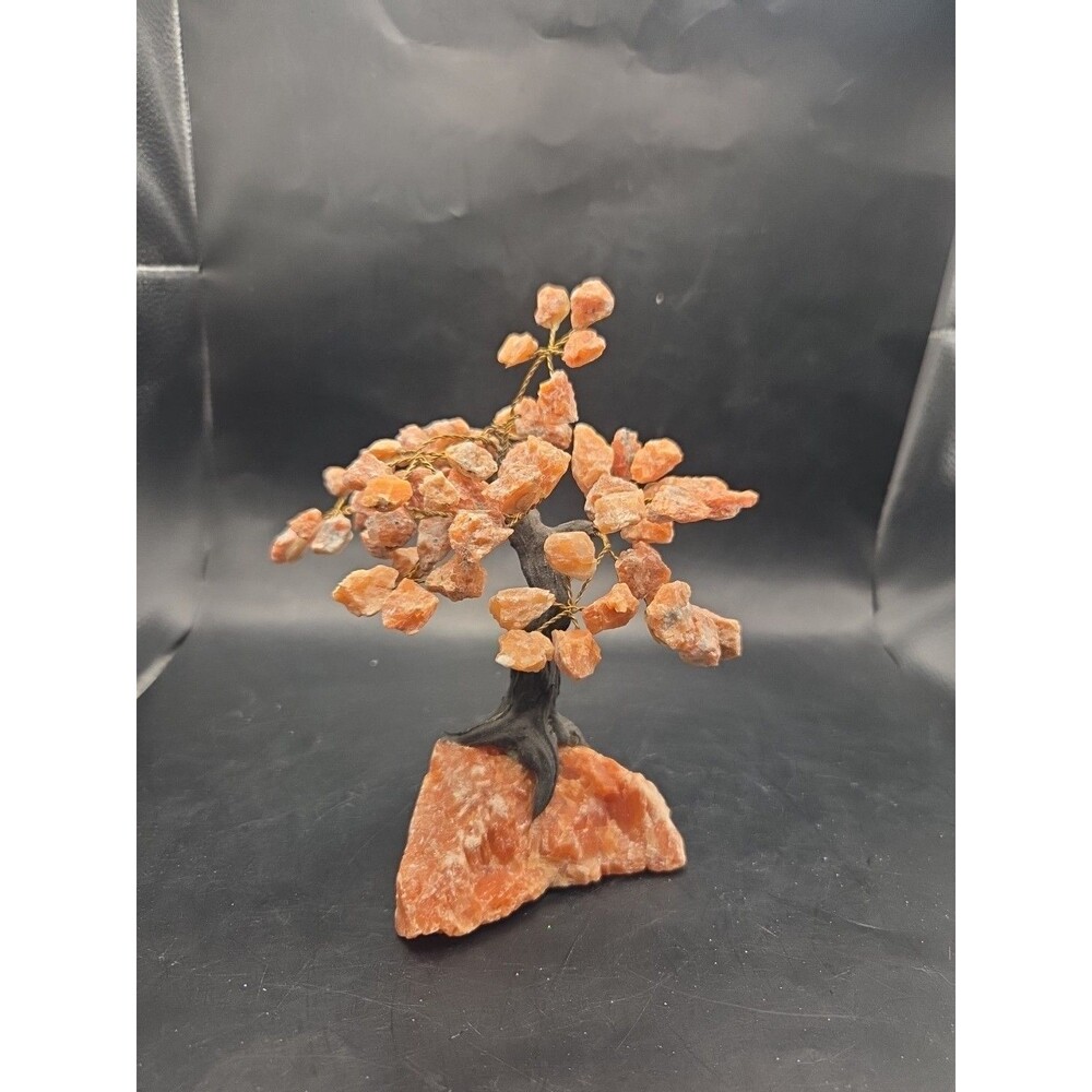 Orange Calcite Bonsai Tree Of Life Stone Copper Wire